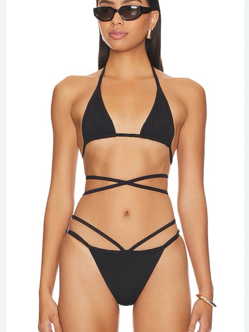NWT OW COLLECTION blackTriangle Bikini Top & Bottom SET - Women Swim